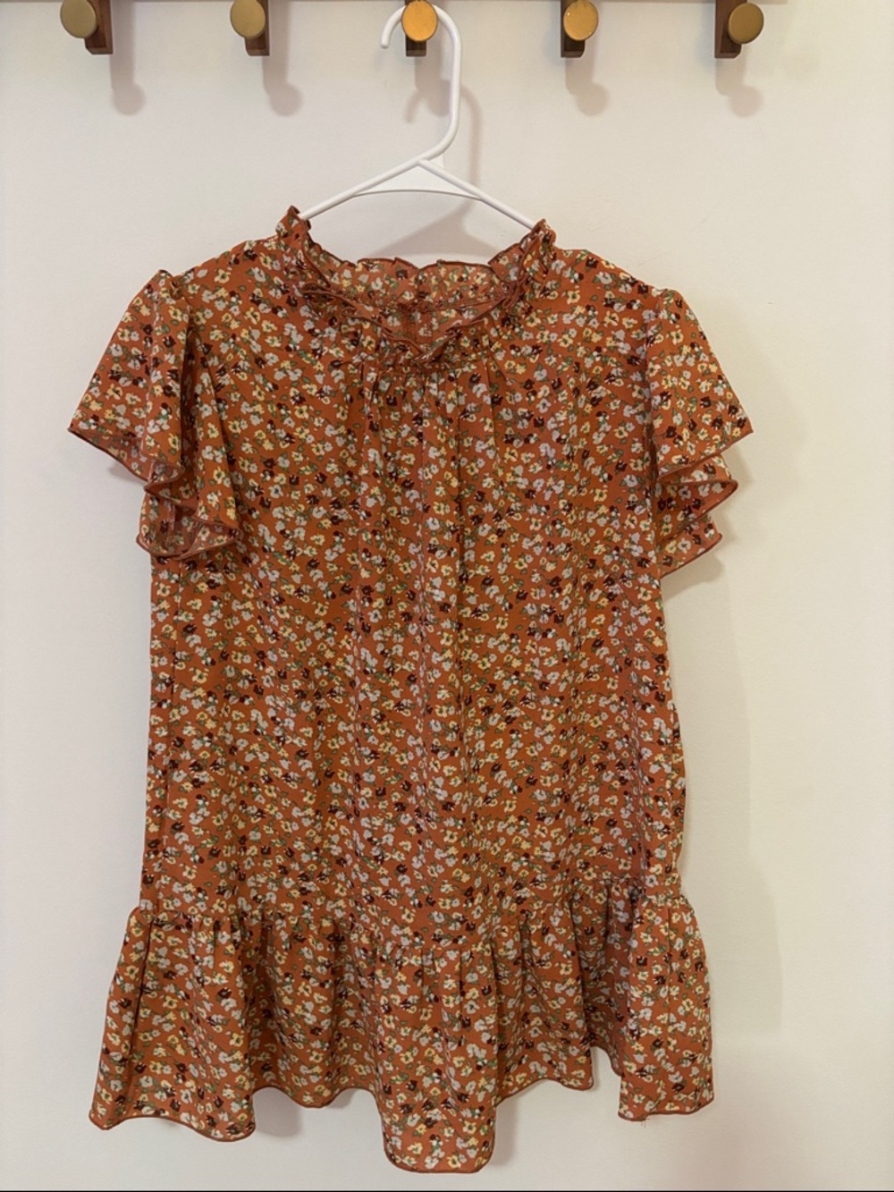 Girls' Floral Ruffle Dress - Rust Orange